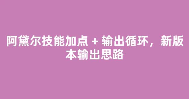 阿黛尔技能加点 + 输出循环，新版本输出思路